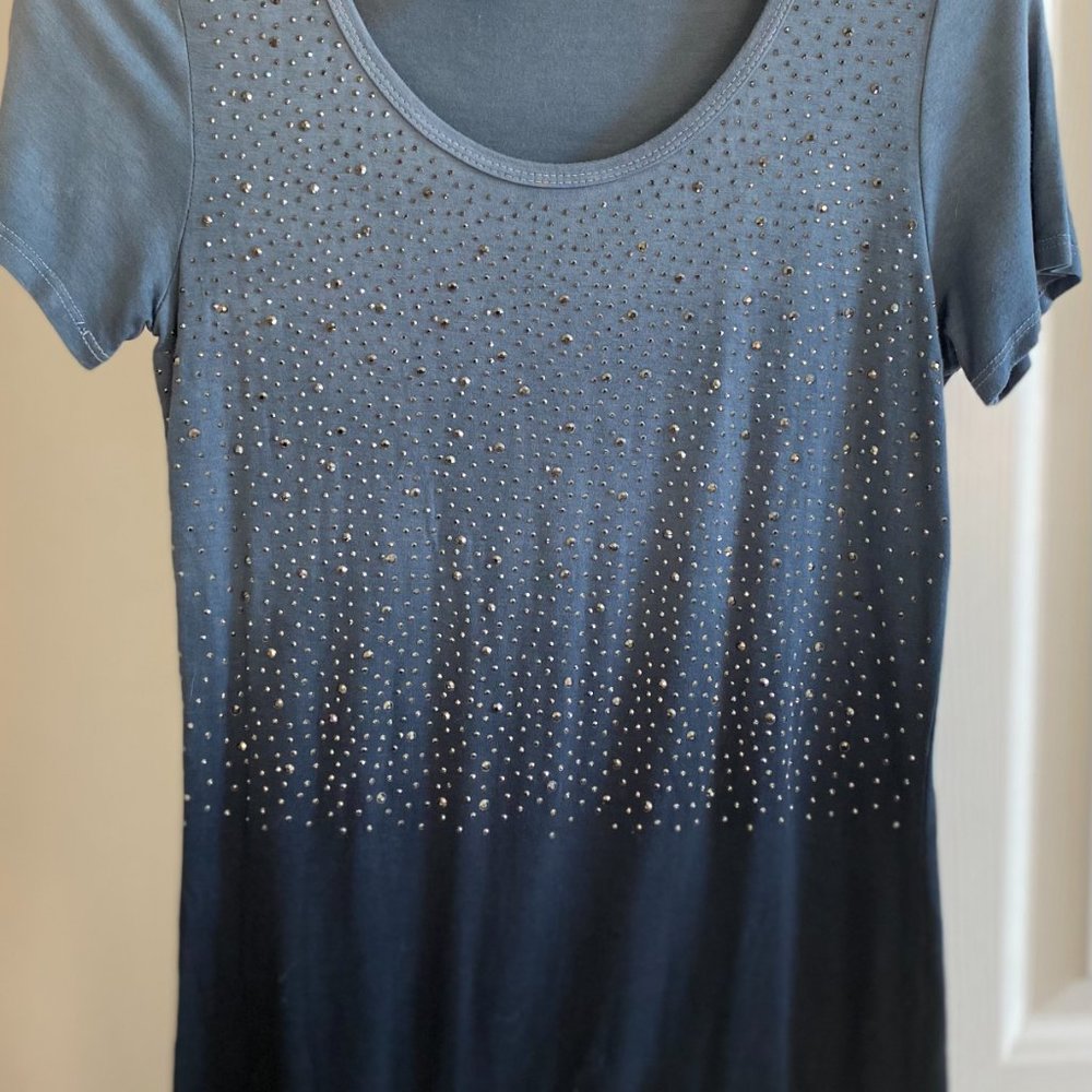 Vocal Womens Studded Top Blue/Gray Ombre Size Small